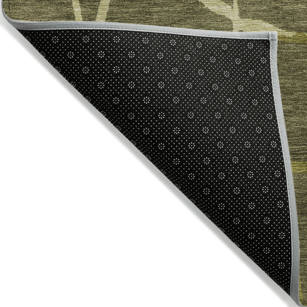 3' X 5' Olive Green And Dark Green Abstract Washable Indoor Outdoor Area Rug