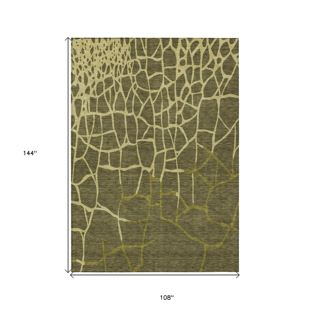 3' X 5' Olive Green And Dark Green Abstract Washable Indoor Outdoor Area Rug