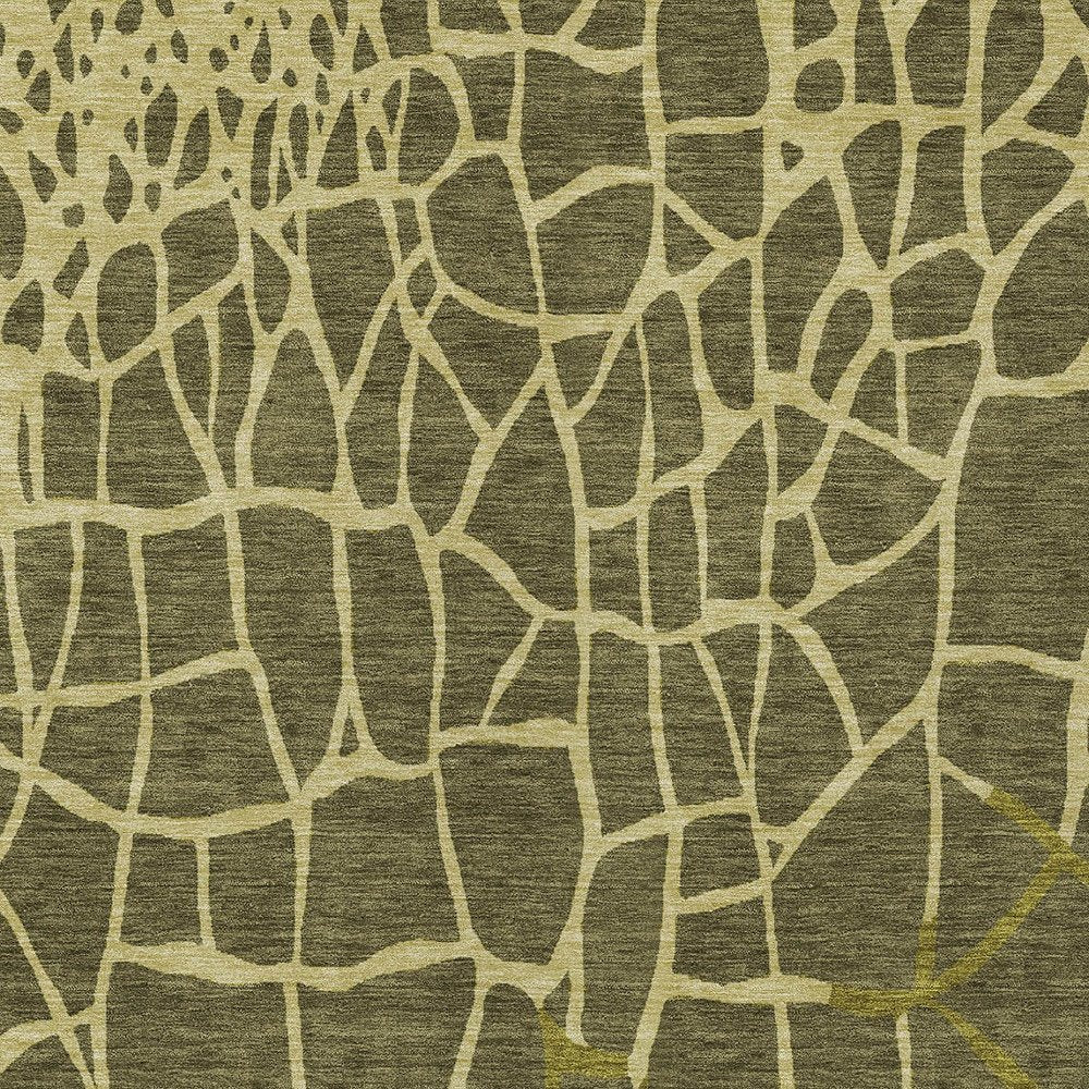 3' X 5' Olive Green And Dark Green Abstract Washable Indoor Outdoor Area Rug