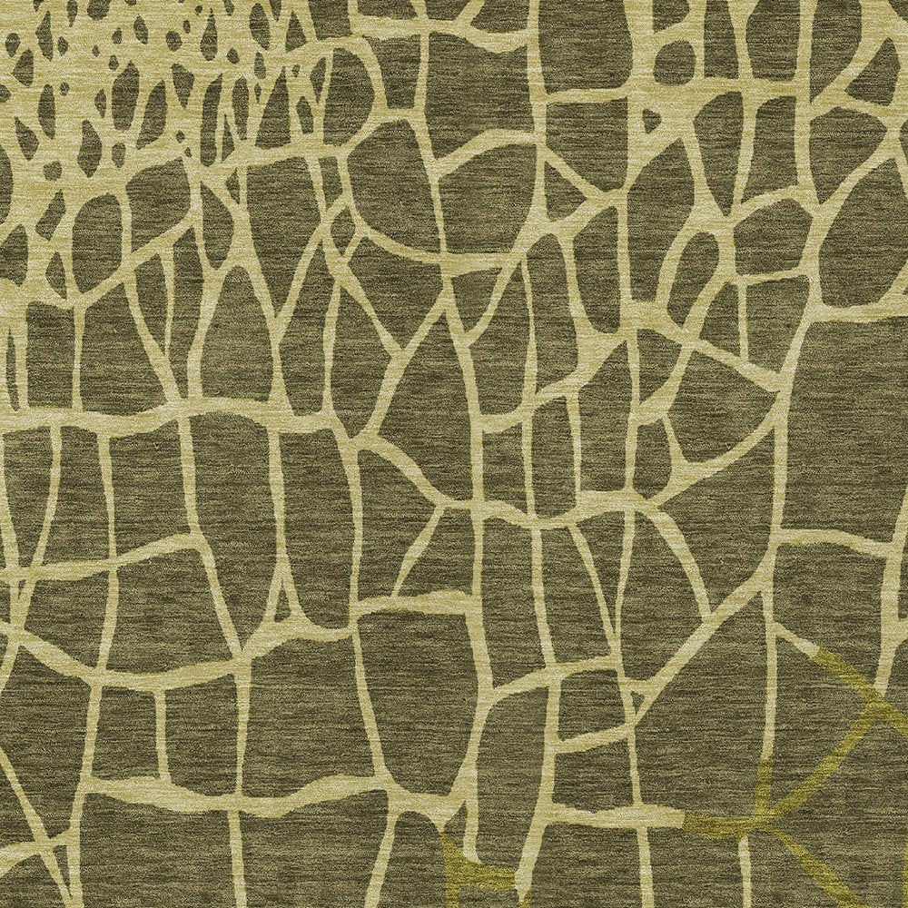 3' X 5' Olive Green And Dark Green Abstract Washable Indoor Outdoor Area Rug