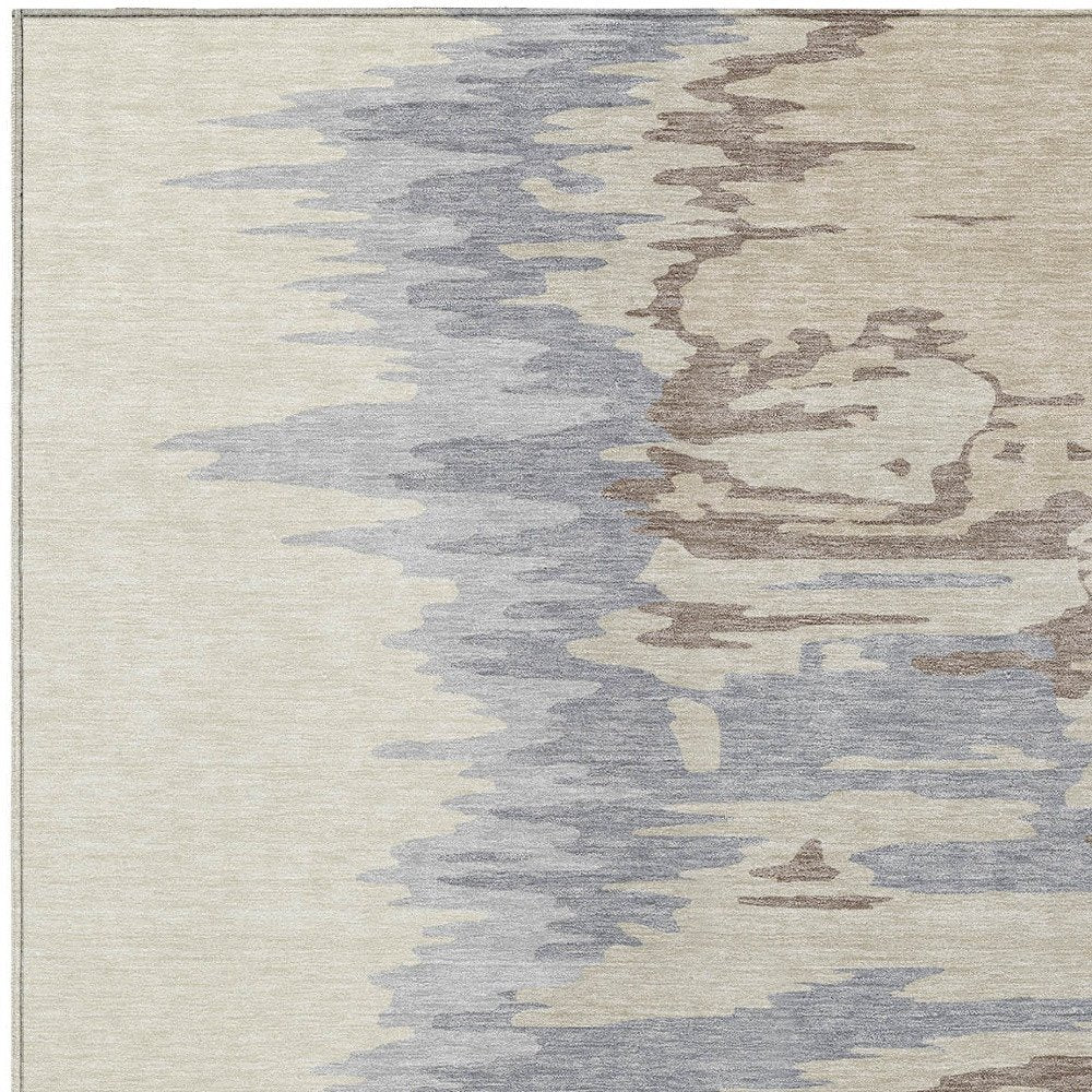 3' X 5' Beige Brown And Gray Abstract Washable Indoor Outdoor Area Rug