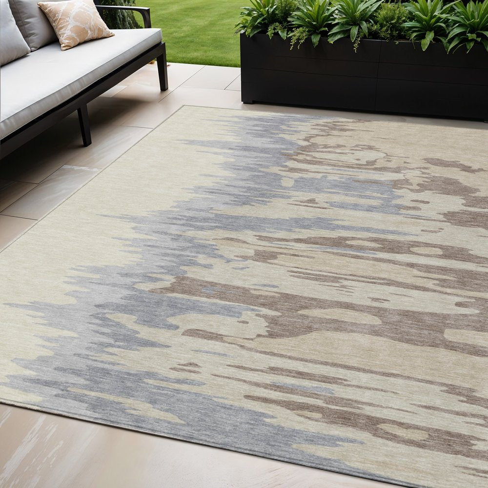 3' X 5' Beige Brown And Gray Abstract Washable Indoor Outdoor Area Rug
