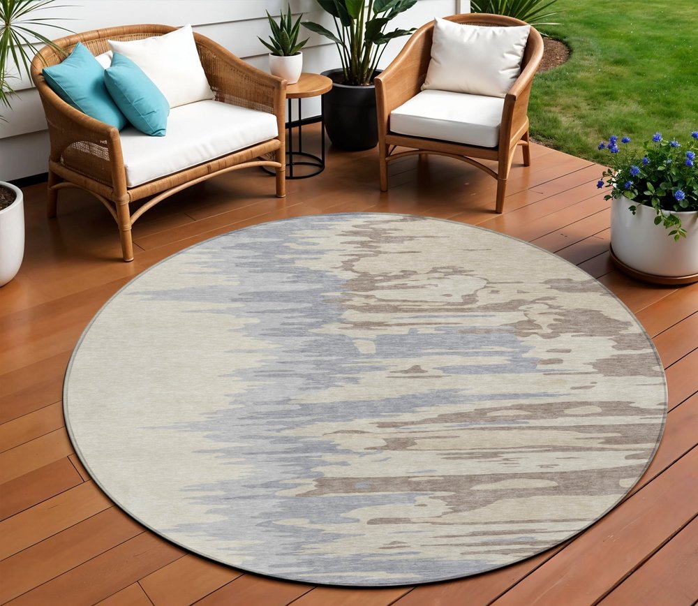 3' X 5' Beige Brown And Gray Abstract Washable Indoor Outdoor Area Rug