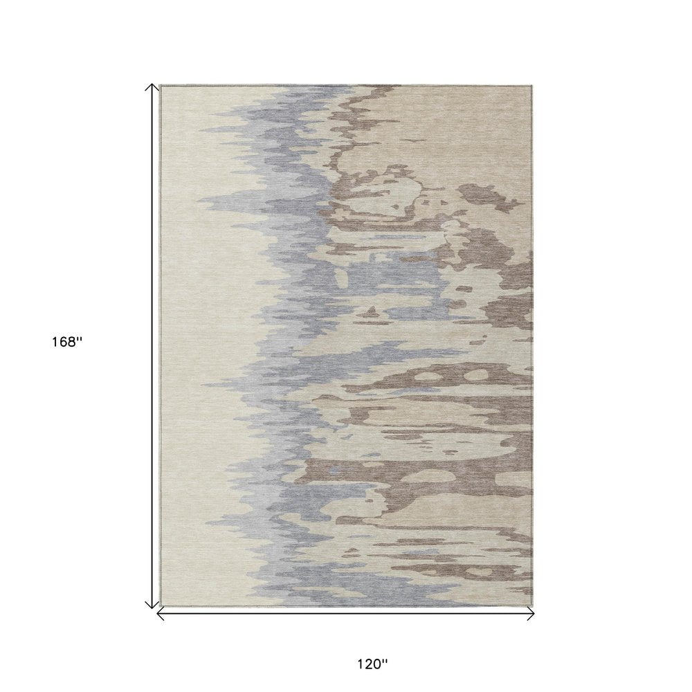 3' X 5' Beige Brown And Gray Abstract Washable Indoor Outdoor Area Rug