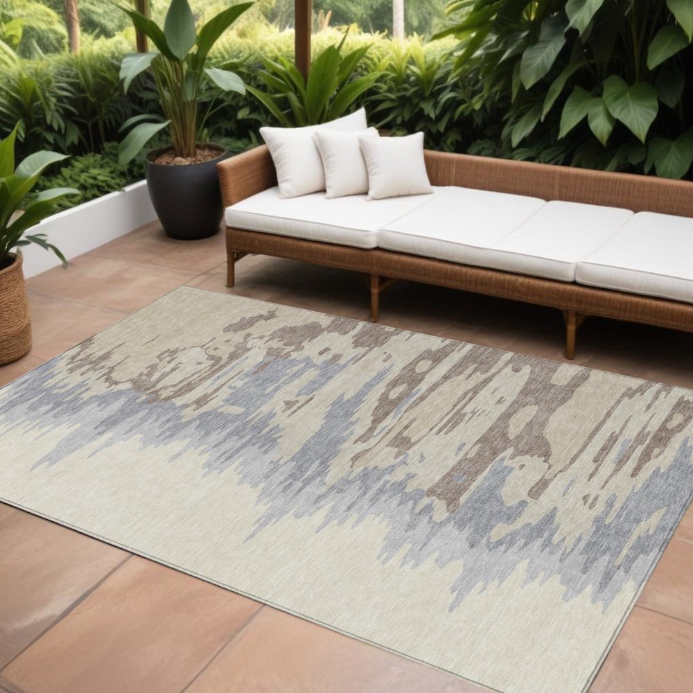 3' X 5' Beige Brown And Gray Abstract Washable Indoor Outdoor Area Rug