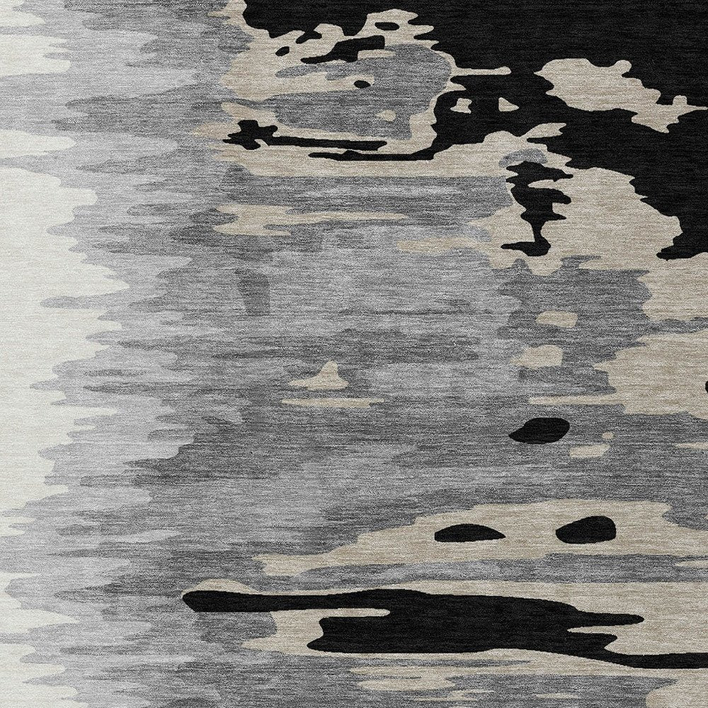 3' X 5' Black Gray And Ivory Abstract Washable Indoor Outdoor Area Rug
