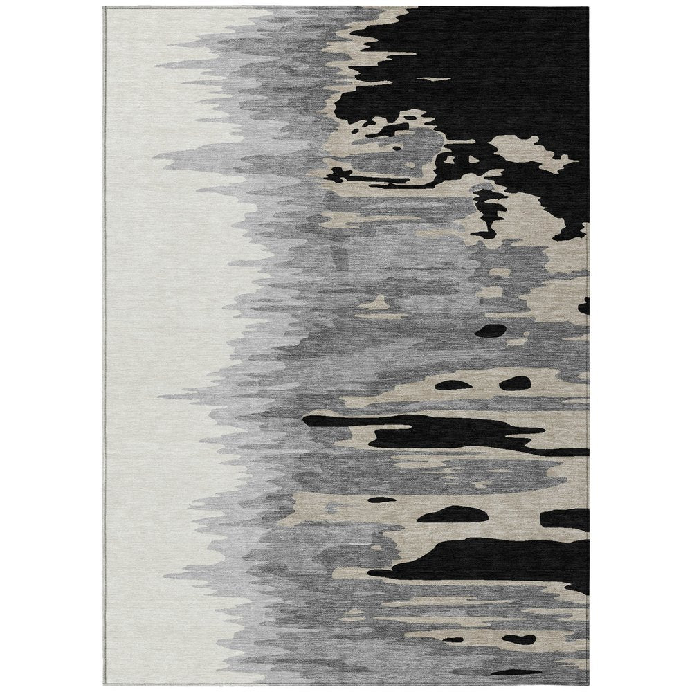 3' X 5' Black Gray And Ivory Abstract Washable Indoor Outdoor Area Rug