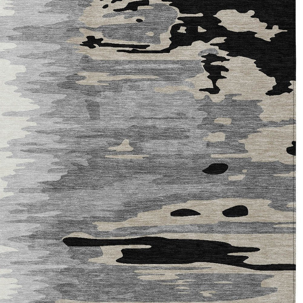 3' X 5' Black Gray And Ivory Abstract Washable Indoor Outdoor Area Rug
