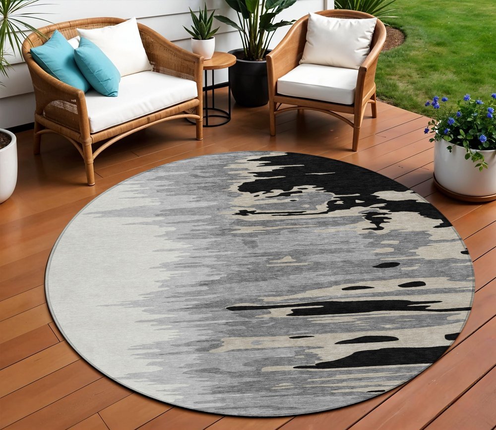 3' X 5' Black Gray And Ivory Abstract Washable Indoor Outdoor Area Rug