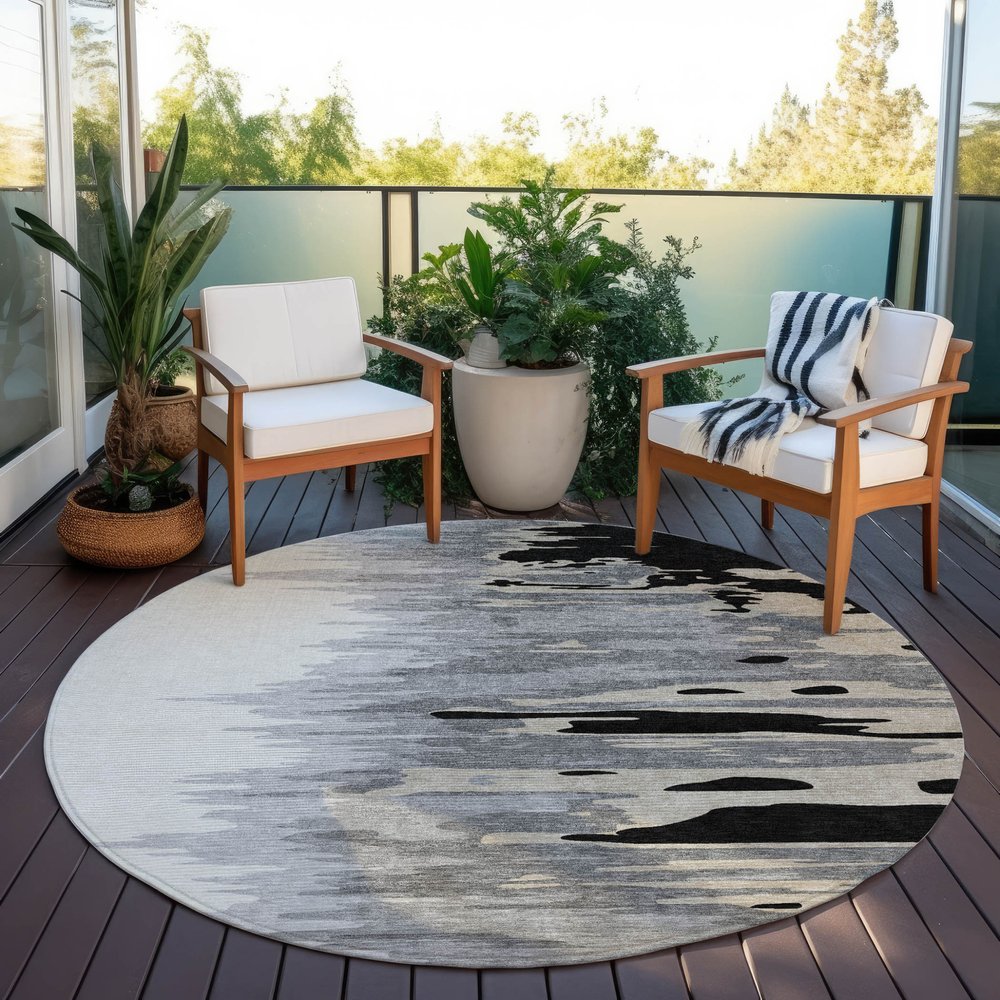 3' X 5' Black Gray And Ivory Abstract Washable Indoor Outdoor Area Rug
