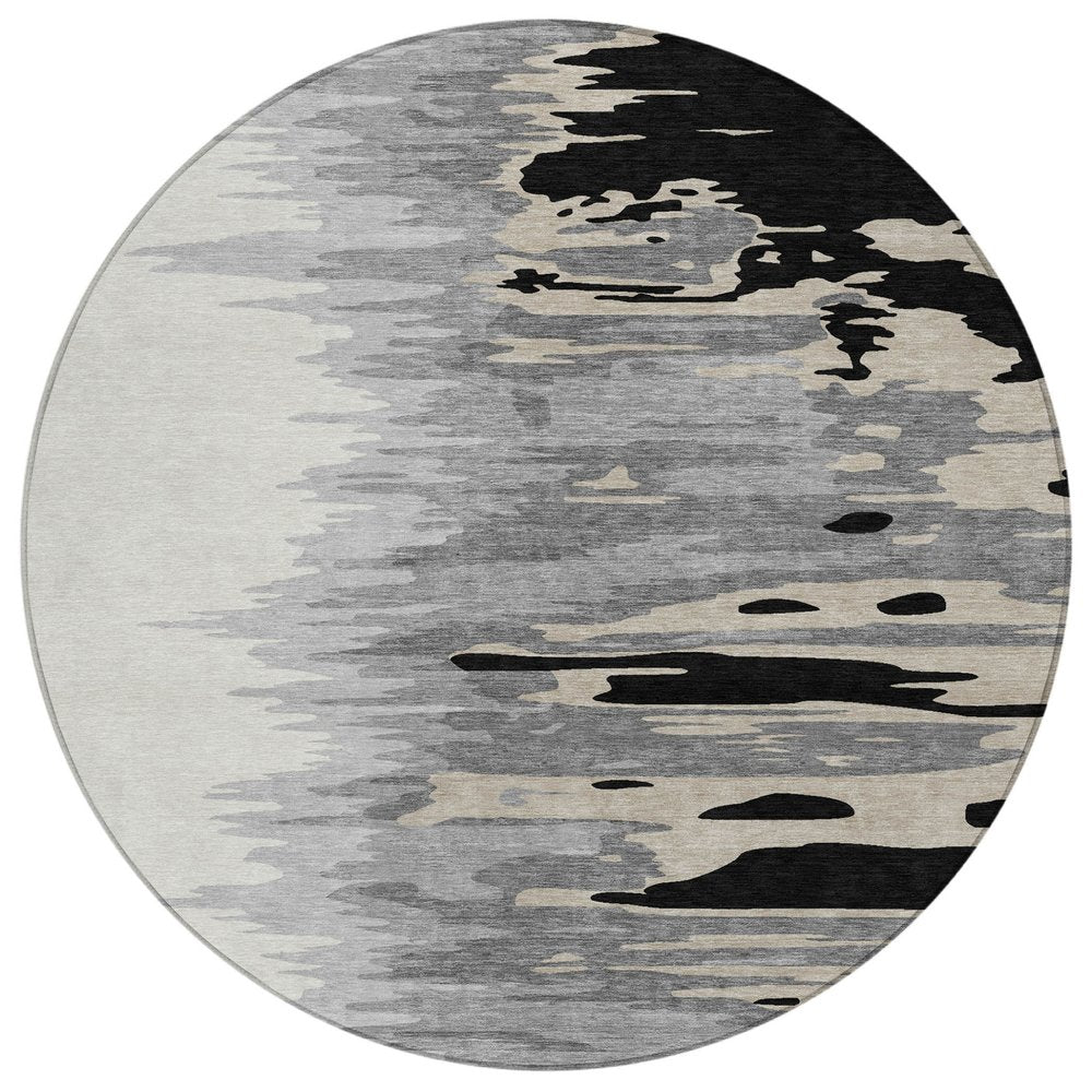 3' X 5' Black Gray And Ivory Abstract Washable Indoor Outdoor Area Rug