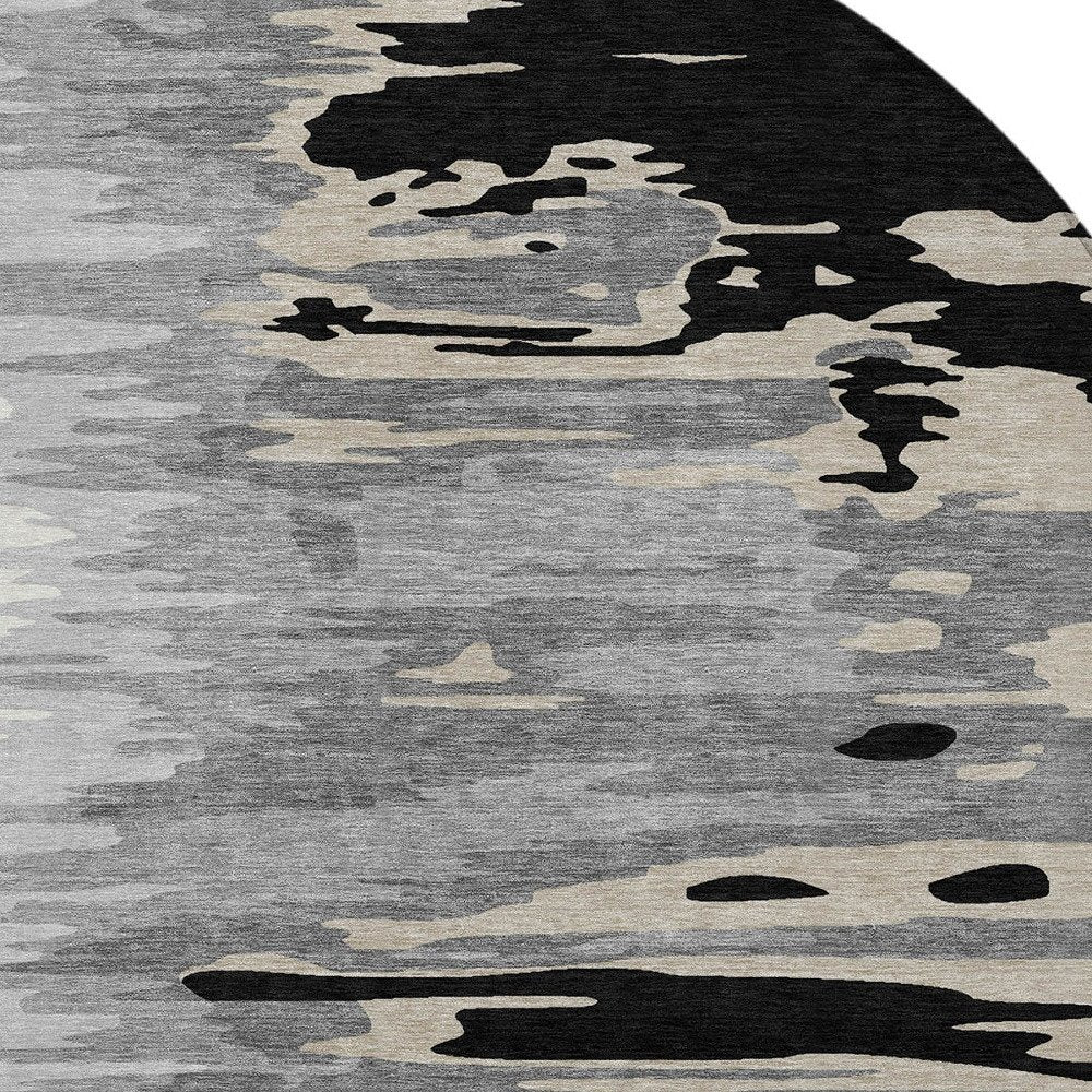 3' X 5' Black Gray And Ivory Abstract Washable Indoor Outdoor Area Rug