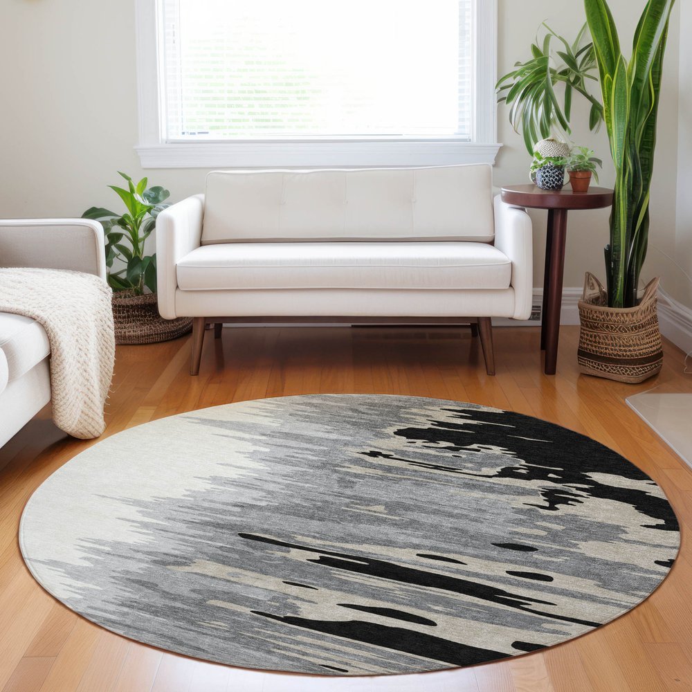 3' X 5' Black Gray And Ivory Abstract Washable Indoor Outdoor Area Rug
