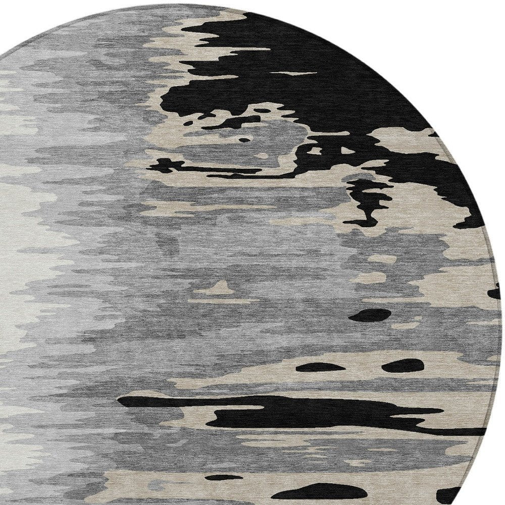 3' X 5' Black Gray And Ivory Abstract Washable Indoor Outdoor Area Rug