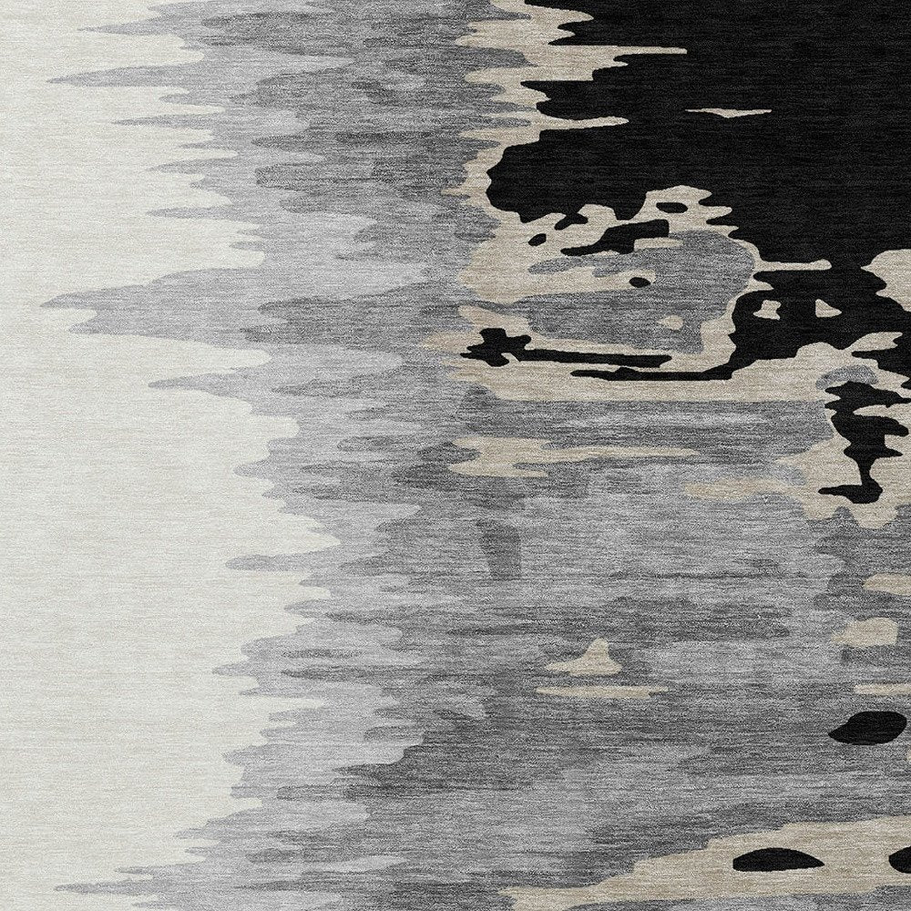 3' X 5' Black Gray And Ivory Abstract Washable Indoor Outdoor Area Rug