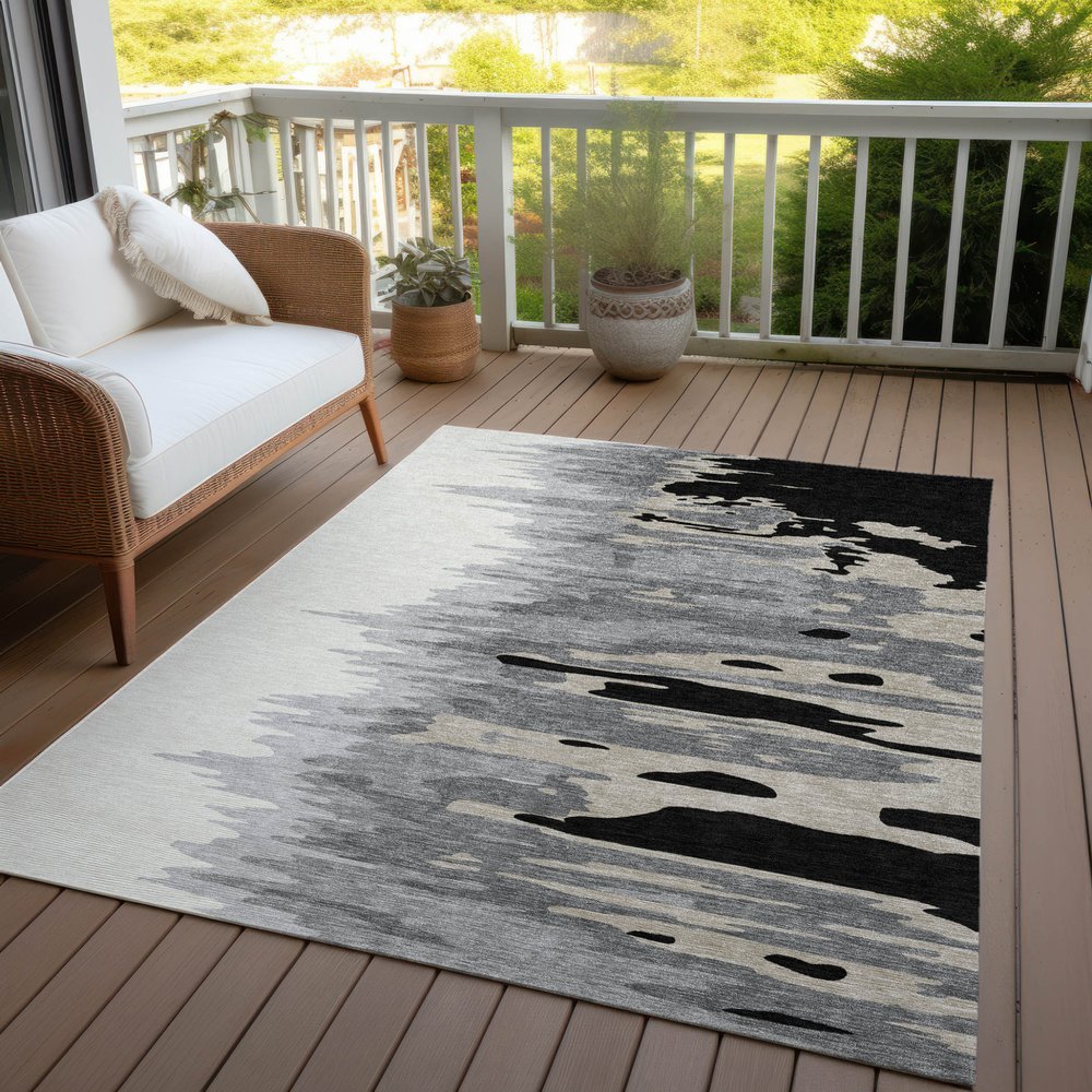3' X 5' Black Gray And Ivory Abstract Washable Indoor Outdoor Area Rug