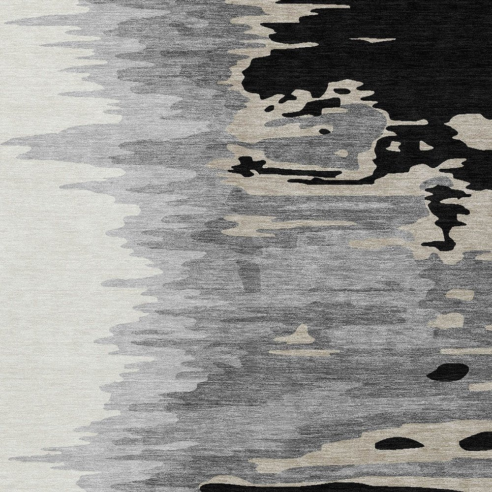 3' X 5' Black Gray And Ivory Abstract Washable Indoor Outdoor Area Rug