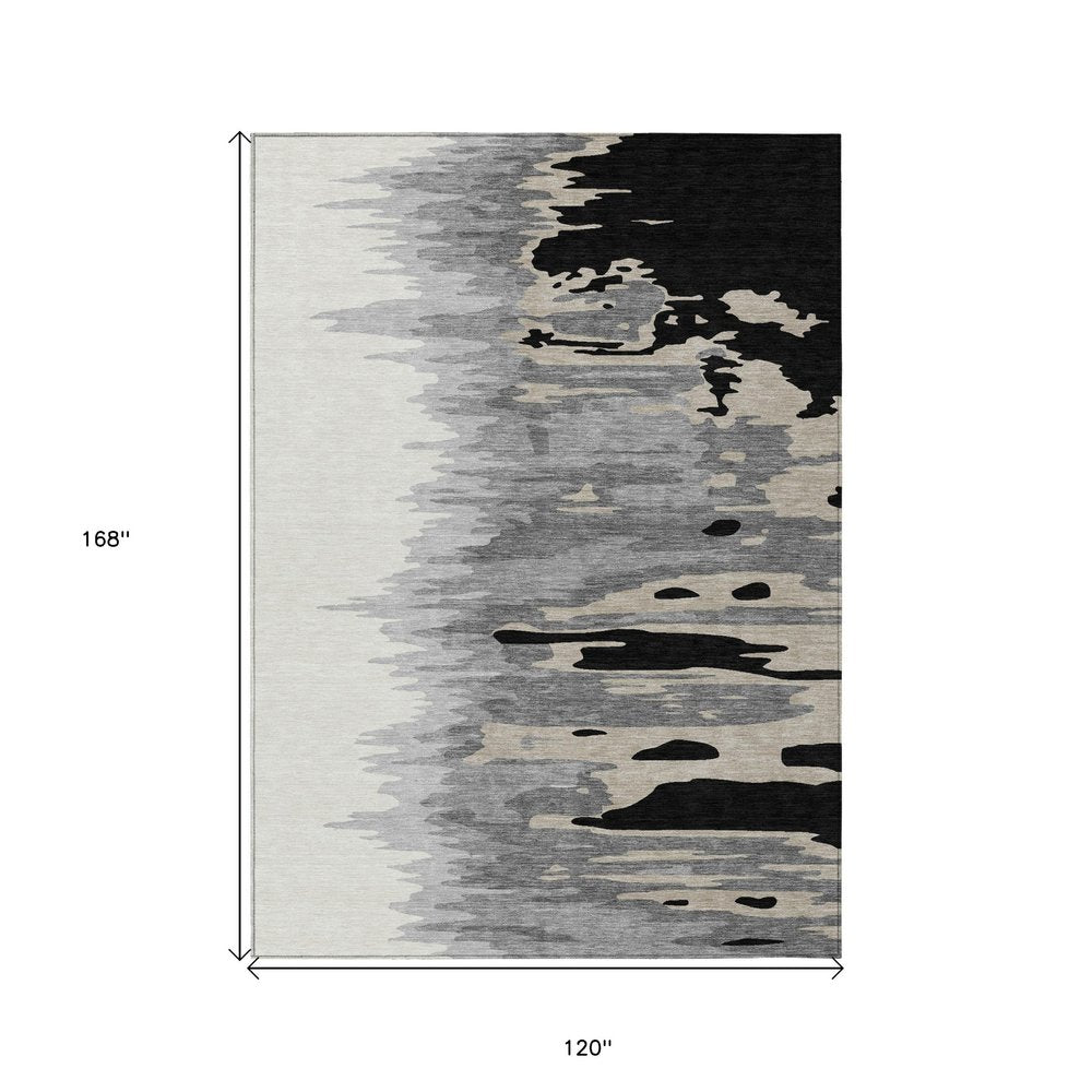 3' X 5' Black Gray And Ivory Abstract Washable Indoor Outdoor Area Rug