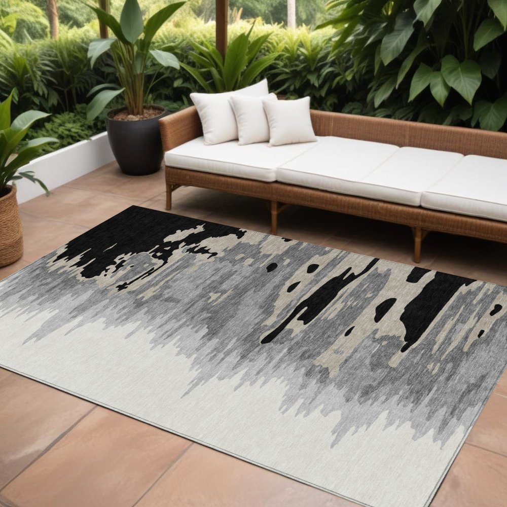 3' X 5' Black Gray And Ivory Abstract Washable Indoor Outdoor Area Rug