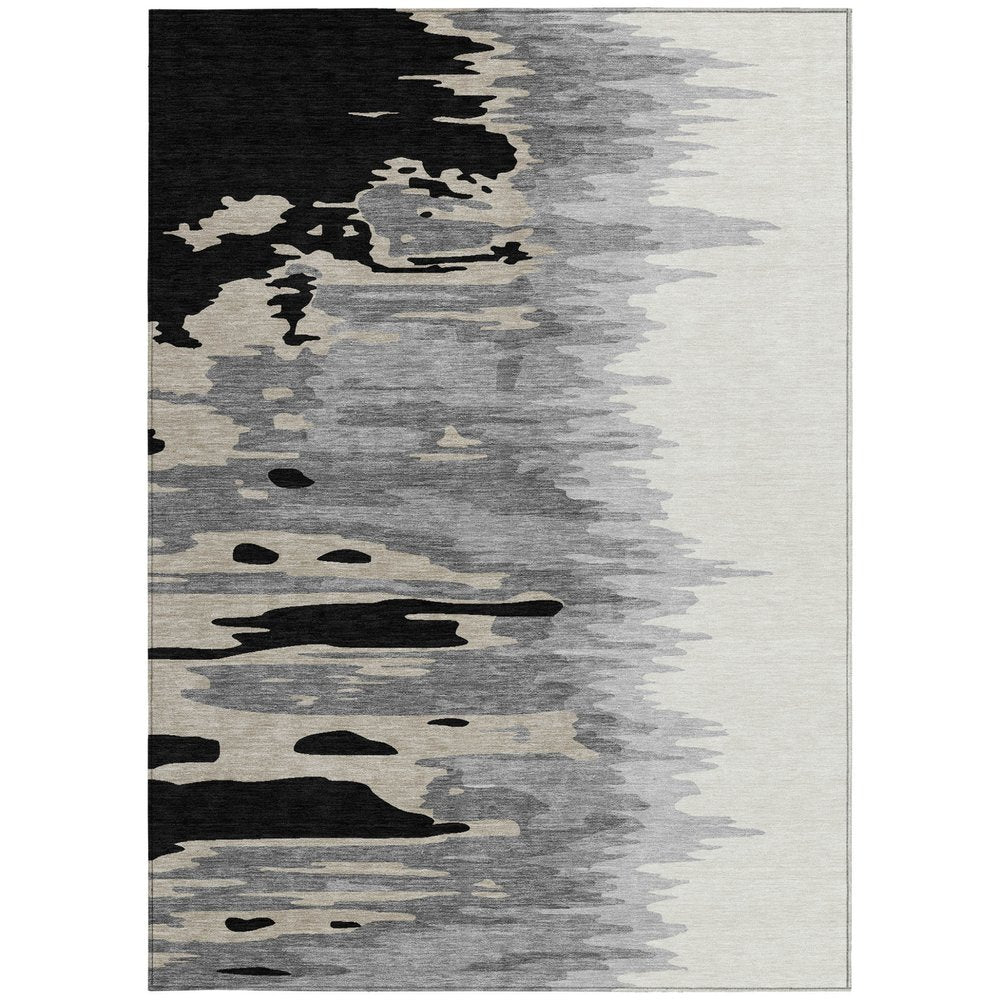 3' X 5' Black Gray And Ivory Abstract Washable Indoor Outdoor Area Rug