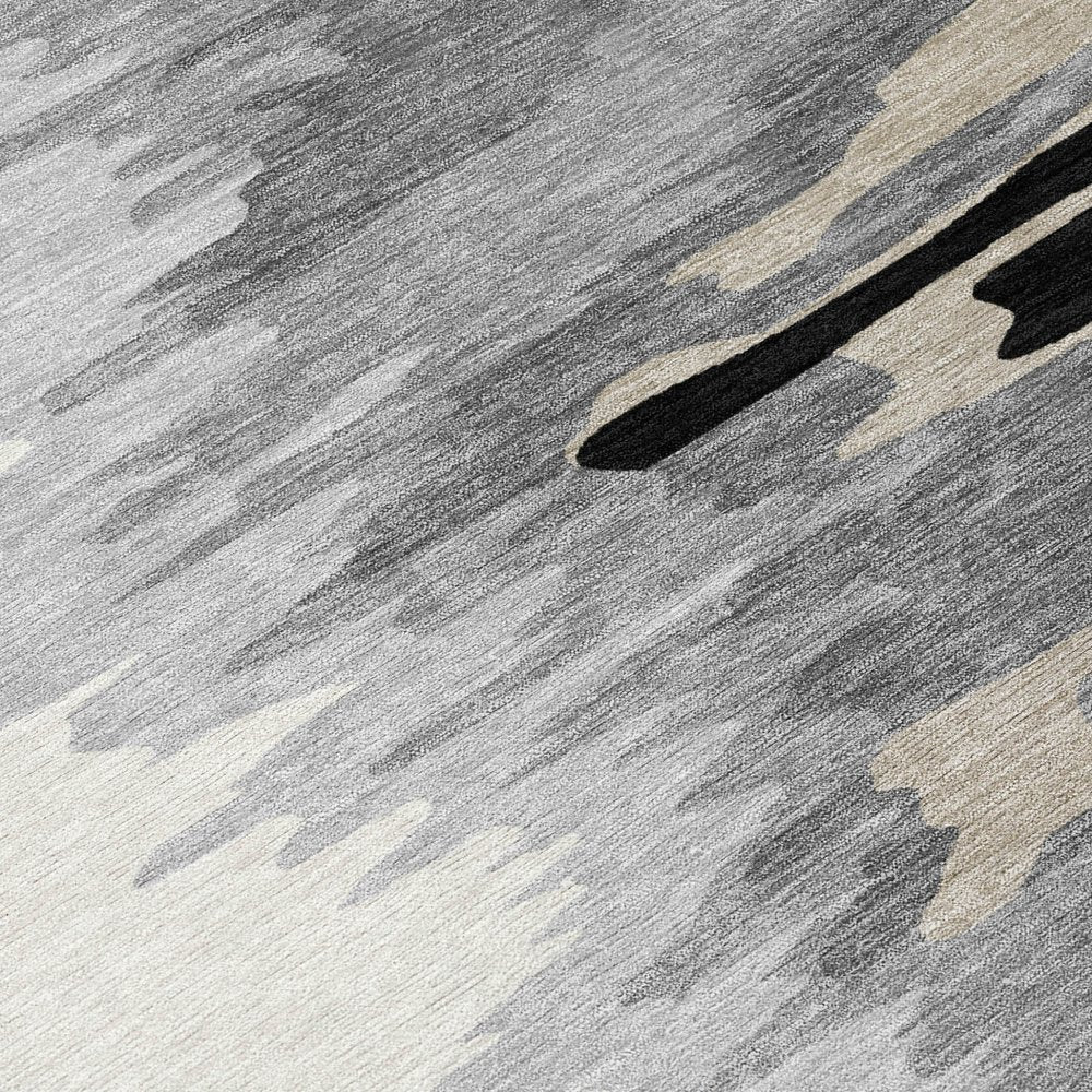 3' X 5' Black Gray And Ivory Abstract Washable Indoor Outdoor Area Rug