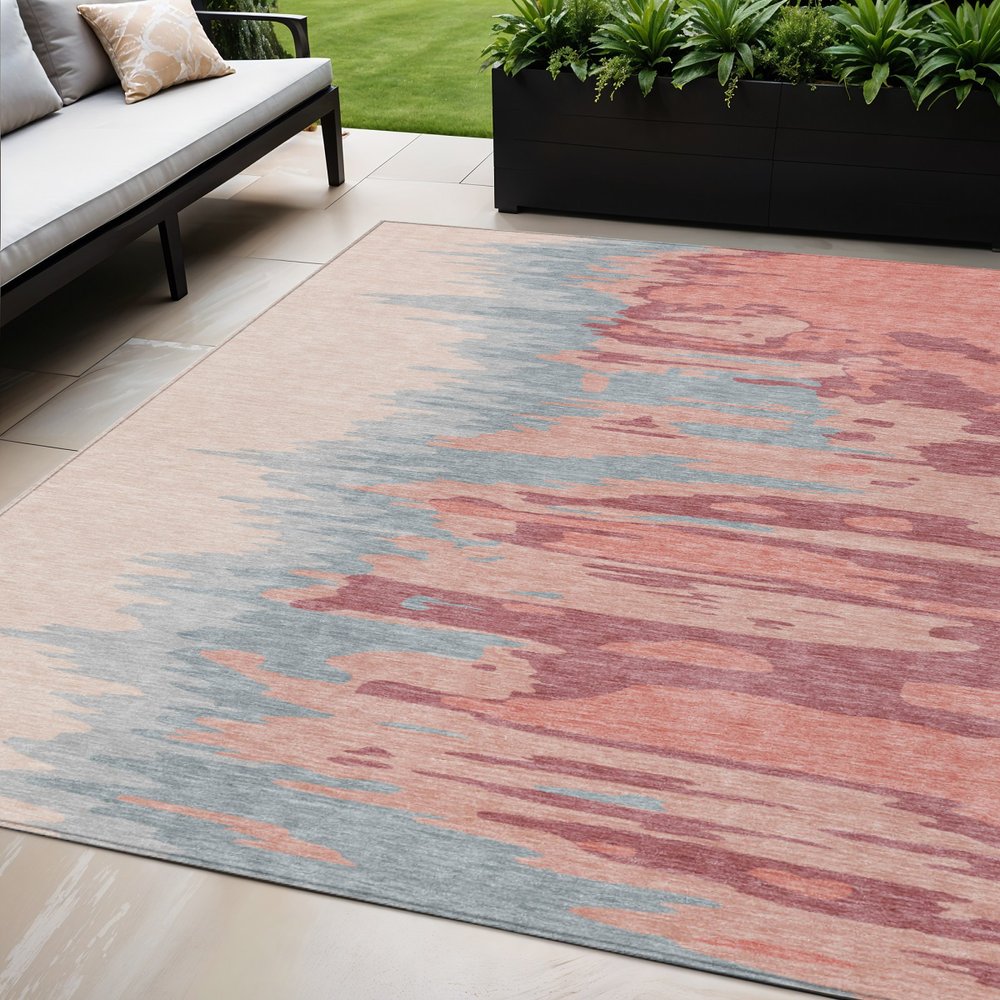 3' X 5' Coral Pink And Gray Abstract Washable Indoor Outdoor Area Rug