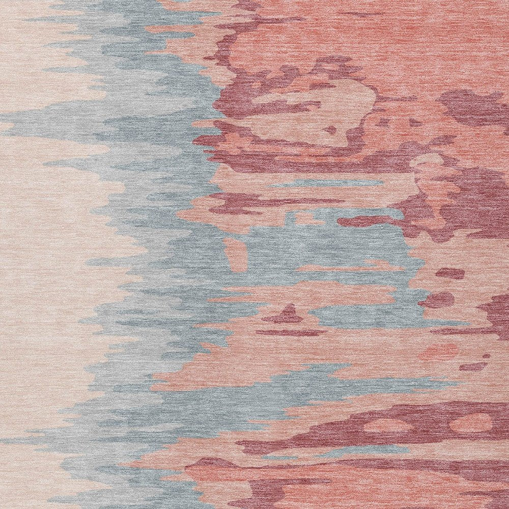 3' X 5' Coral Pink And Gray Abstract Washable Indoor Outdoor Area Rug