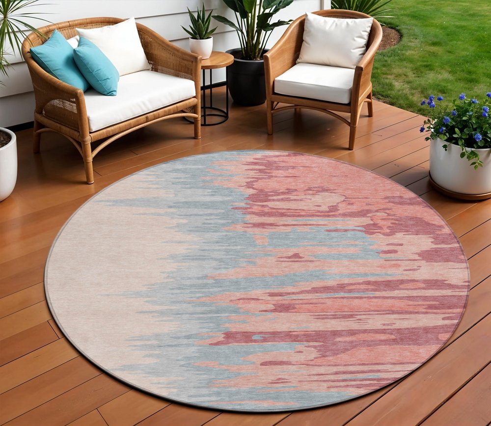 3' X 5' Coral Pink And Gray Abstract Washable Indoor Outdoor Area Rug