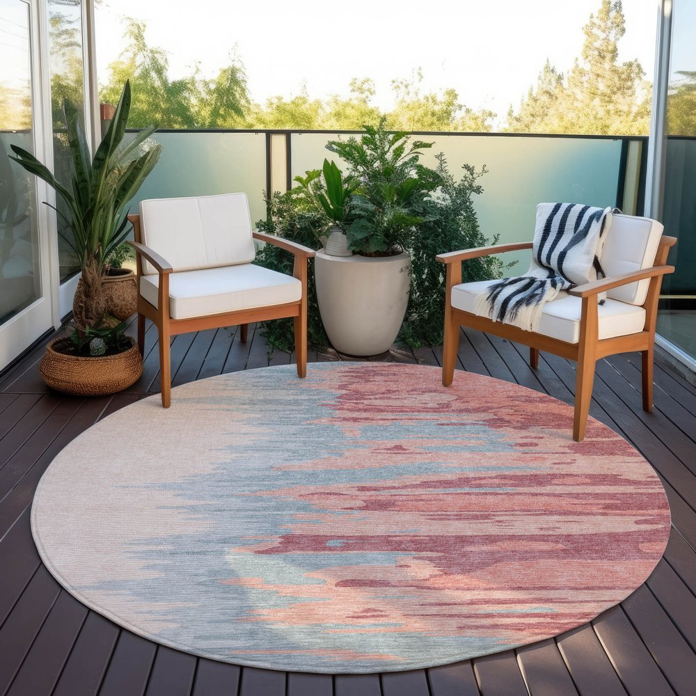 3' X 5' Coral Pink And Gray Abstract Washable Indoor Outdoor Area Rug