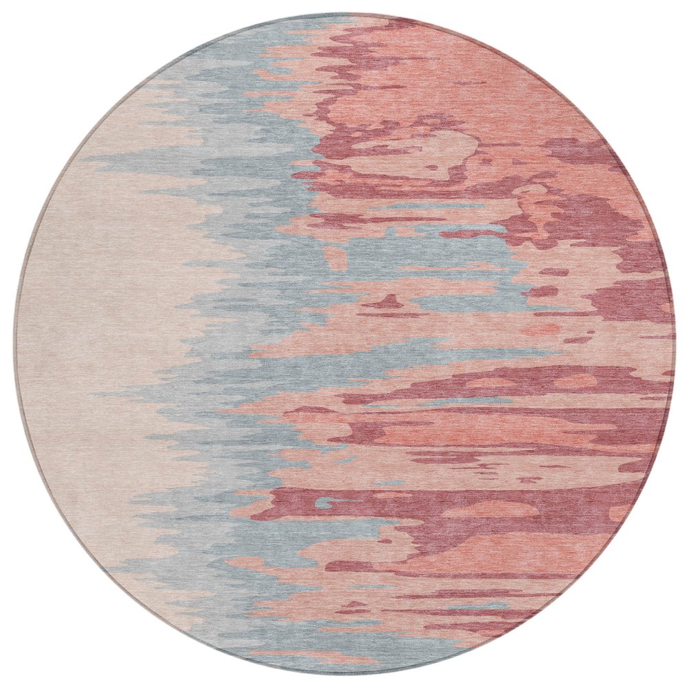 3' X 5' Coral Pink And Gray Abstract Washable Indoor Outdoor Area Rug