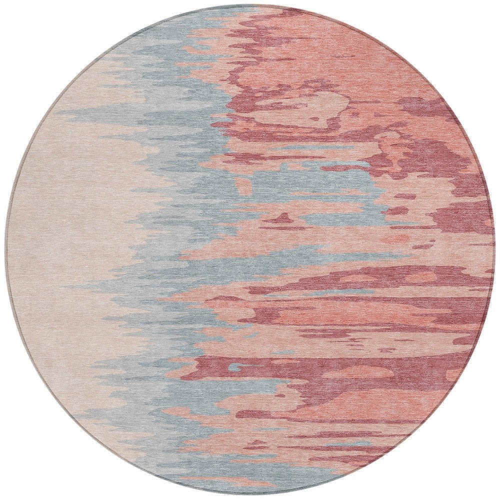 3' X 5' Coral Pink And Gray Abstract Washable Indoor Outdoor Area Rug