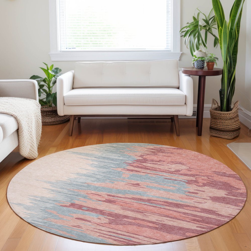 3' X 5' Coral Pink And Gray Abstract Washable Indoor Outdoor Area Rug