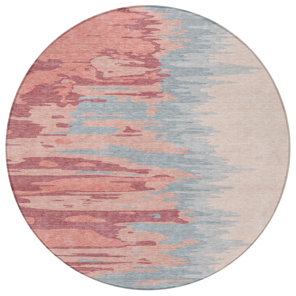 3' X 5' Coral Pink And Gray Abstract Washable Indoor Outdoor Area Rug