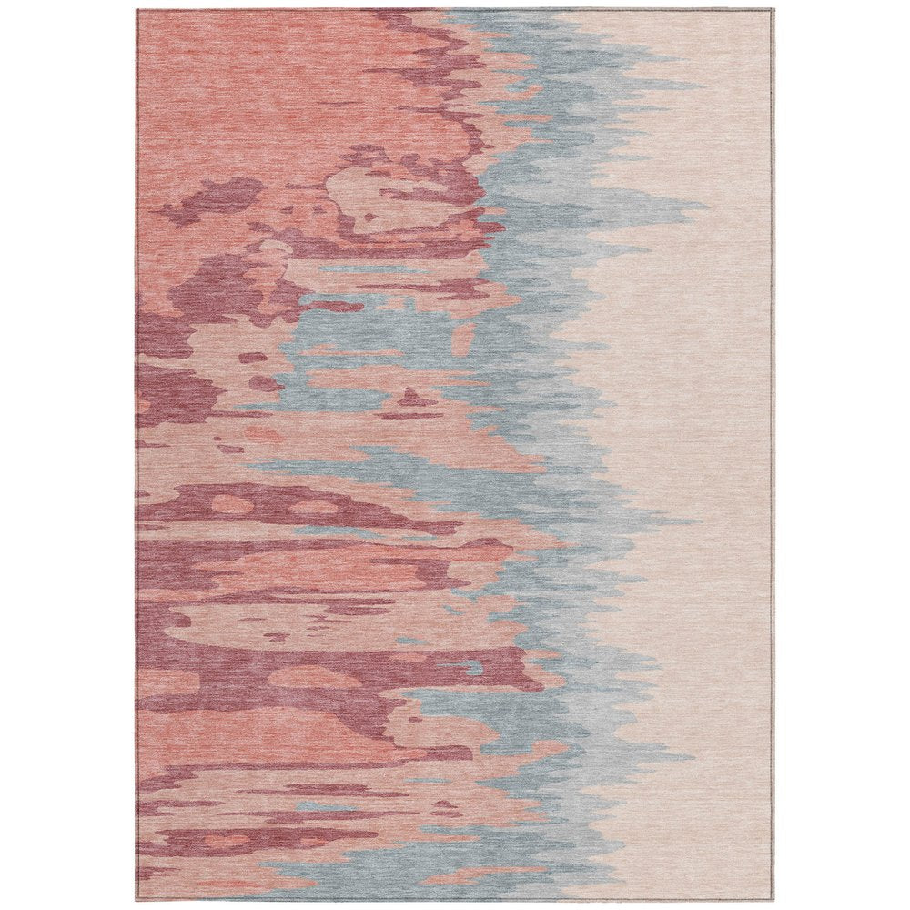 3' X 5' Coral Pink And Gray Abstract Washable Indoor Outdoor Area Rug