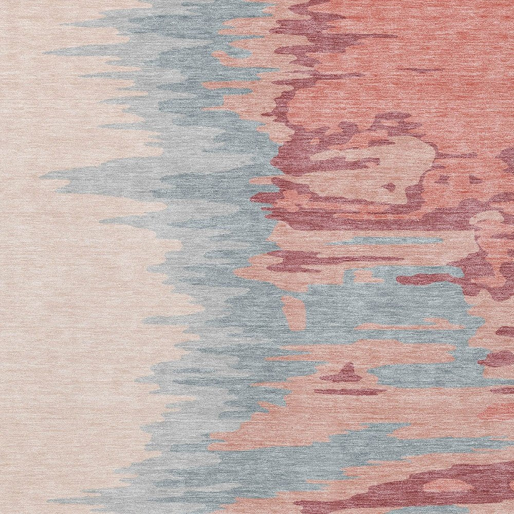 3' X 5' Coral Pink And Gray Abstract Washable Indoor Outdoor Area Rug