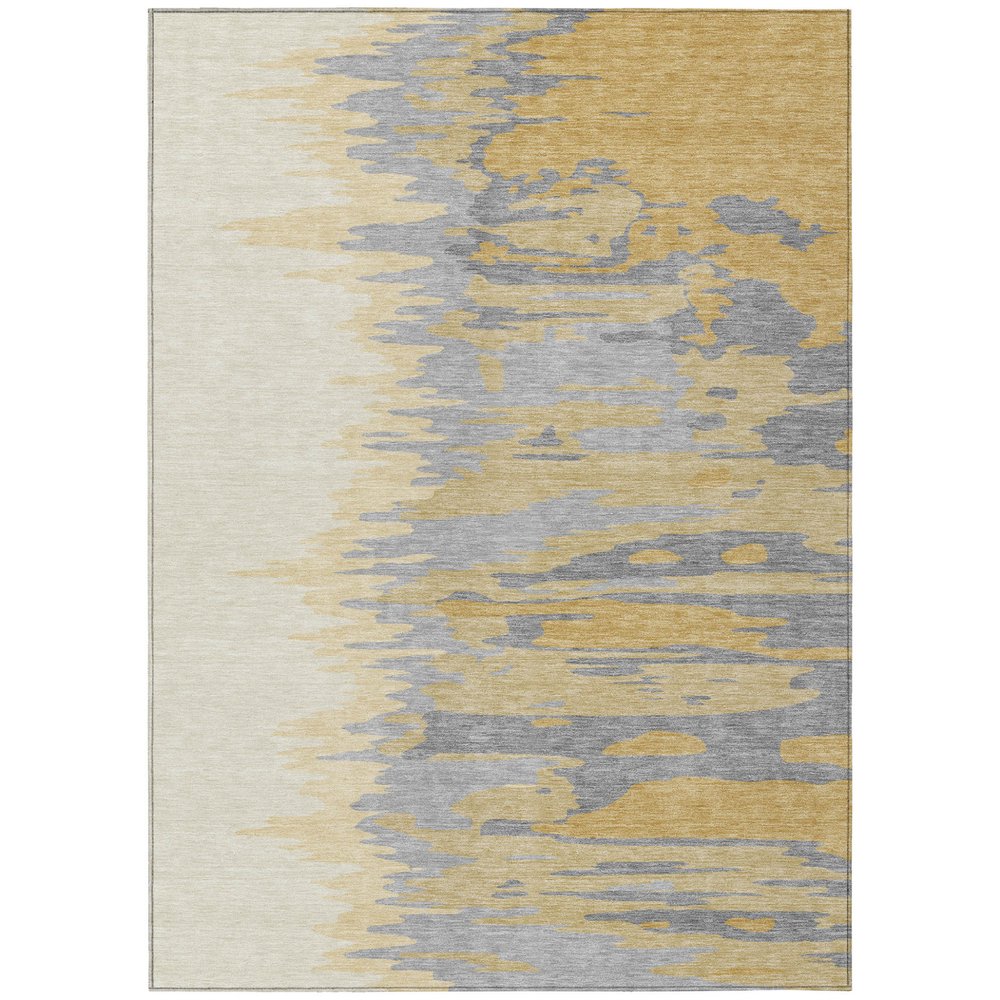 3' X 5' Gold Gray And Beige Abstract Washable Indoor Outdoor Area Rug