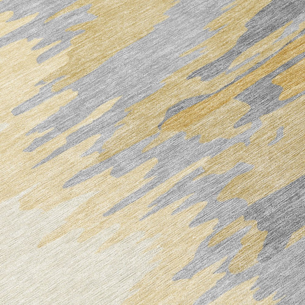 3' X 5' Gold Gray And Beige Abstract Washable Indoor Outdoor Area Rug