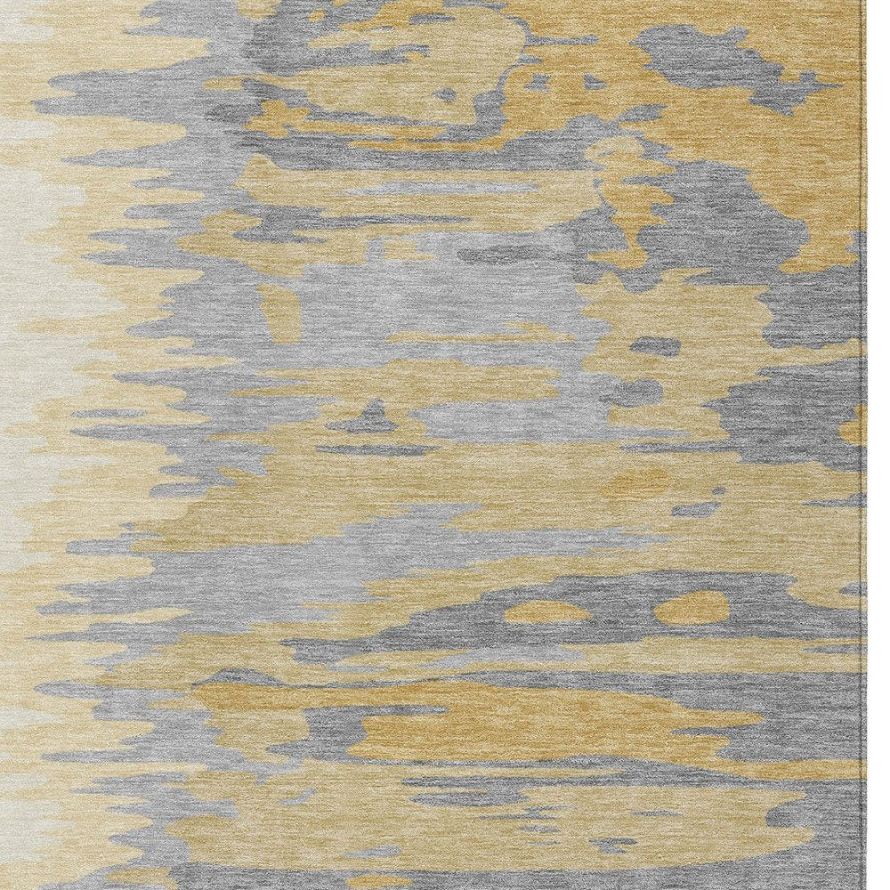 3' X 5' Gold Gray And Beige Abstract Washable Indoor Outdoor Area Rug