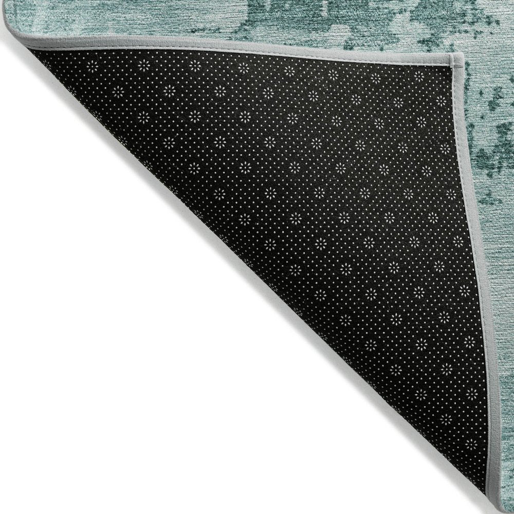 3' X 5' Teal Blue And Ivory Abstract Washable Indoor Outdoor Area Rug