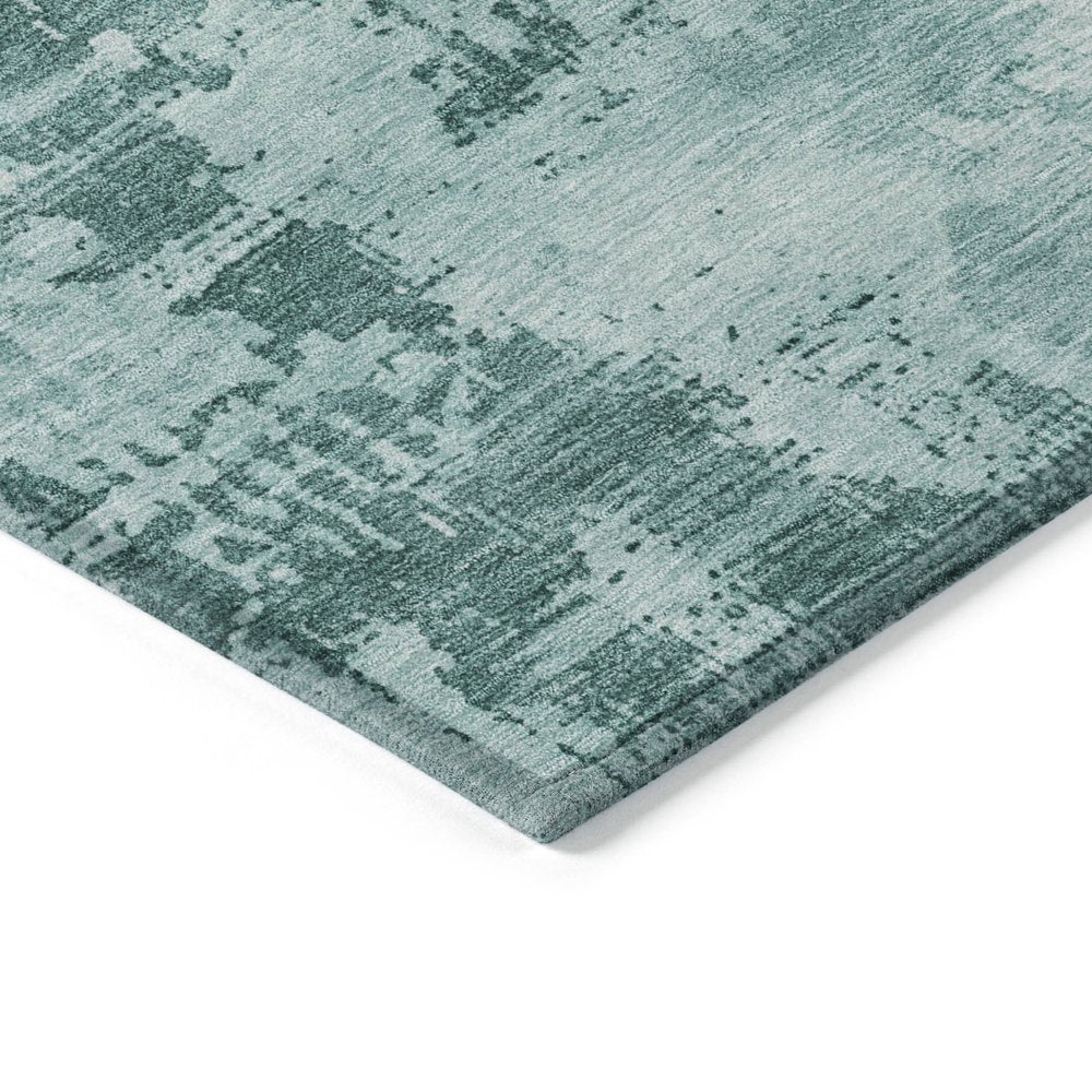 3' X 5' Teal Blue And Ivory Abstract Washable Indoor Outdoor Area Rug