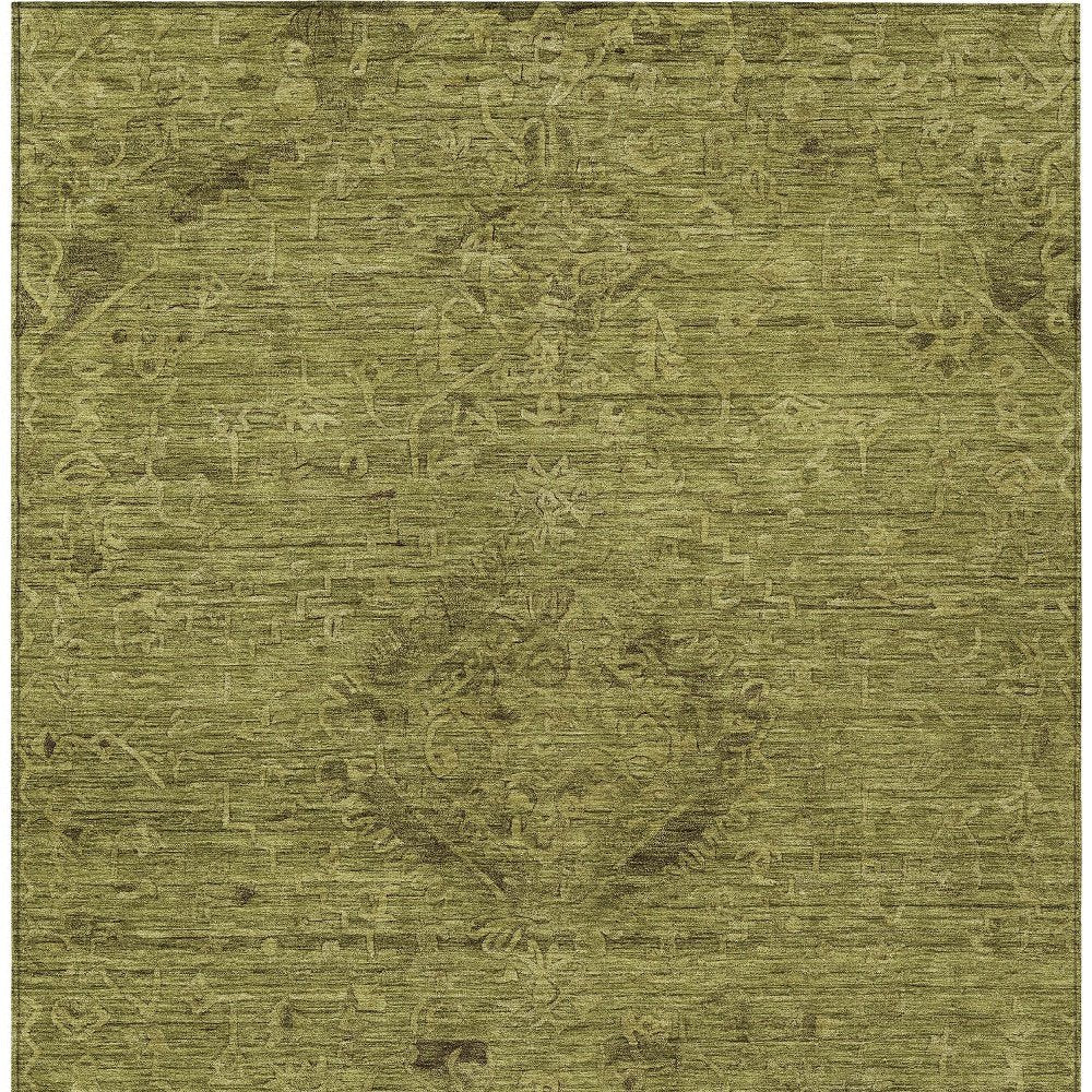 3' X 5' Olive Green And Brown Floral Washable Indoor Outdoor Area Rug
