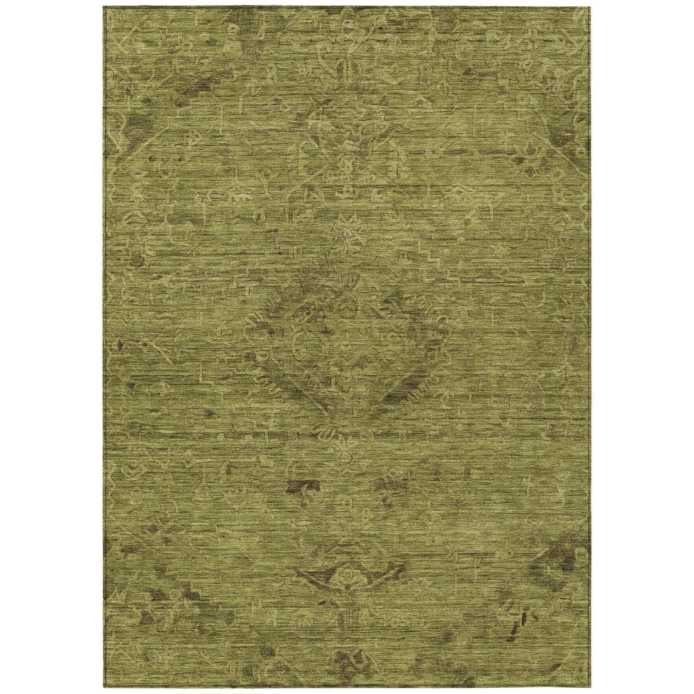 3' X 5' Olive Green And Brown Floral Washable Indoor Outdoor Area Rug