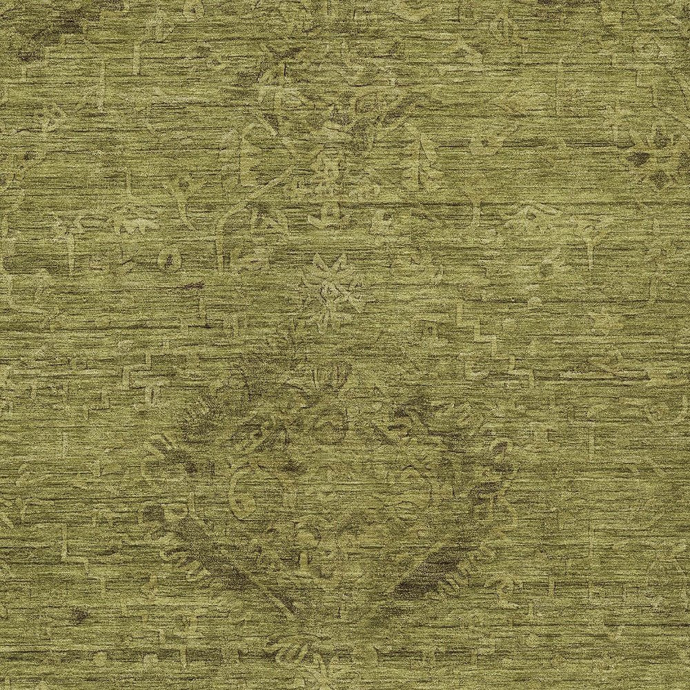 3' X 5' Olive Green And Brown Floral Washable Indoor Outdoor Area Rug