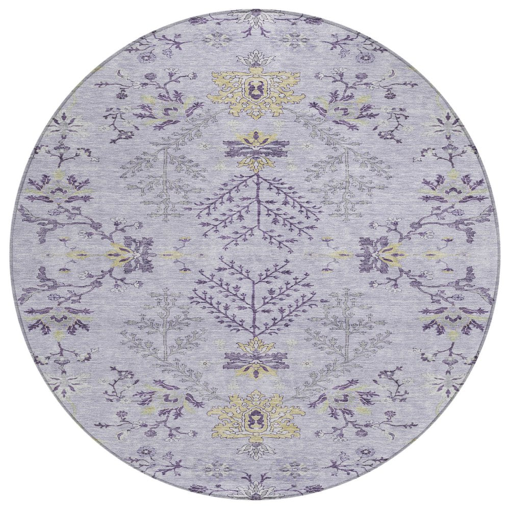 5' X 8' Lavender Purple And Gray Floral Washable Indoor Outdoor Area Rug