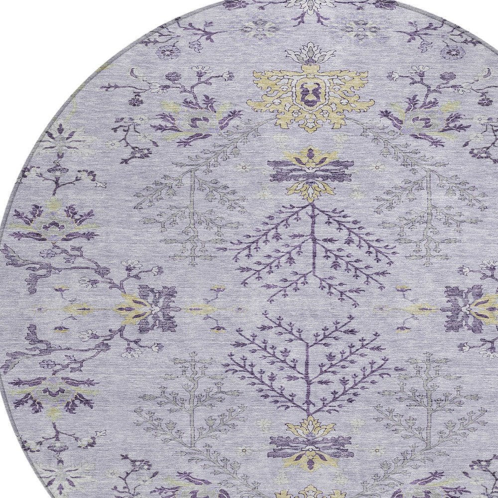 5' X 8' Lavender Purple And Gray Floral Washable Indoor Outdoor Area Rug