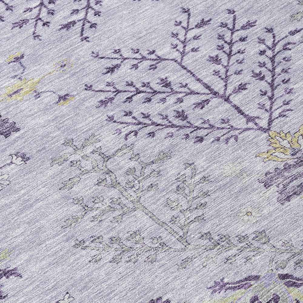 5' X 8' Lavender Purple And Gray Floral Washable Indoor Outdoor Area Rug