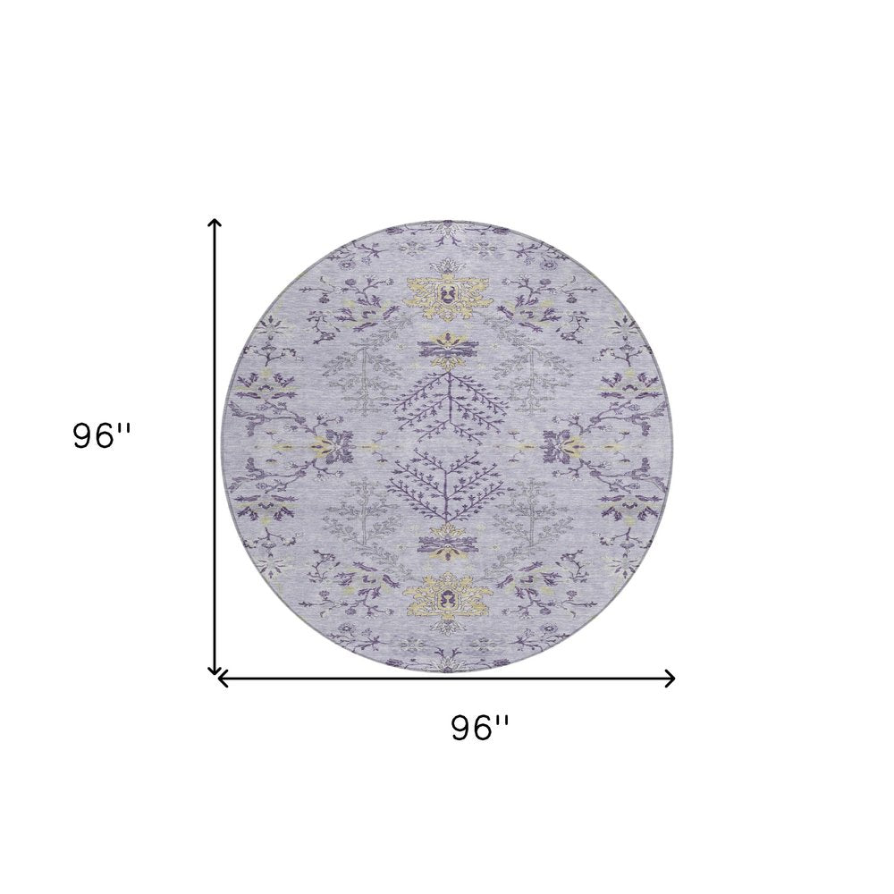 5' X 8' Lavender Purple And Gray Floral Washable Indoor Outdoor Area Rug