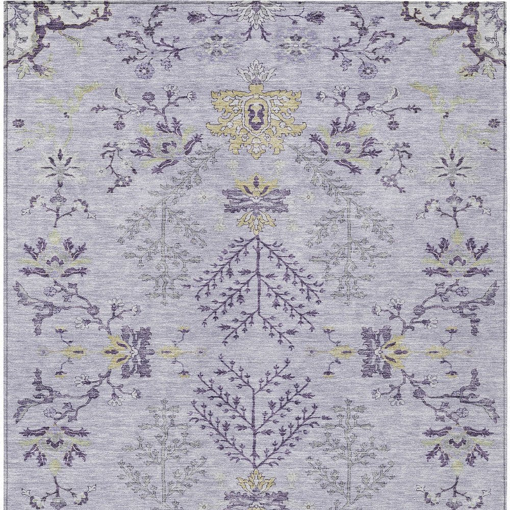 5' X 8' Lavender Purple And Gray Floral Washable Indoor Outdoor Area Rug