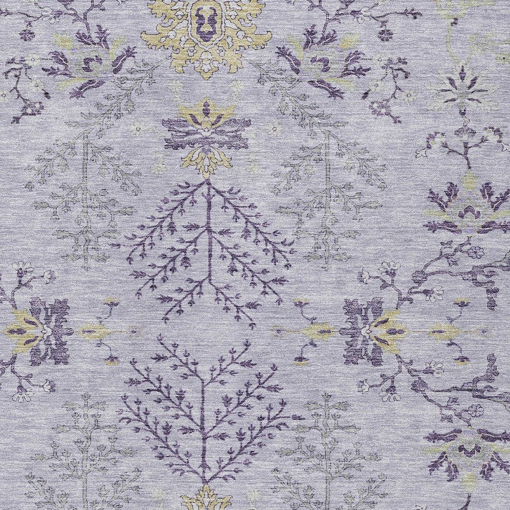 5' X 8' Lavender Purple And Gray Floral Washable Indoor Outdoor Area Rug