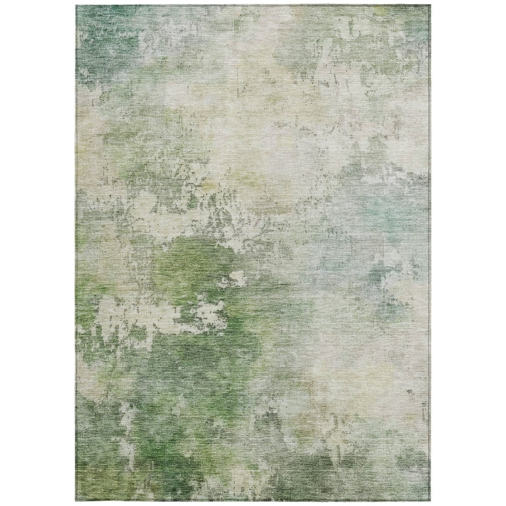 3' X 5' Artichoke Green And Ivory Abstract Washable Indoor Outdoor Area Rug